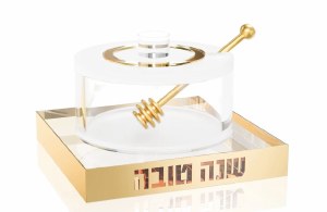Picture of Lucite Honey Dish with Spoon Lucent Design Gold 3.75"